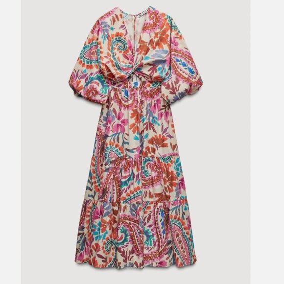 ZARA PRINTED DRESS WITH KNOT SIZE XS NWT - Picture 3 of 12